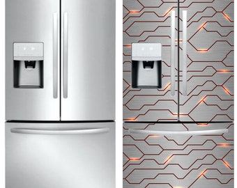 Techno Circuit Steel & Red  Magnetic Fridge Skin - Part of our Digital Design Collection!  FREE SHIPPING!