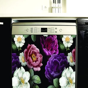 Dark, bold floral magnetic dishwasher cover; give your kitchen a designer look without hiring  a contractor! FREE SHIPPING!