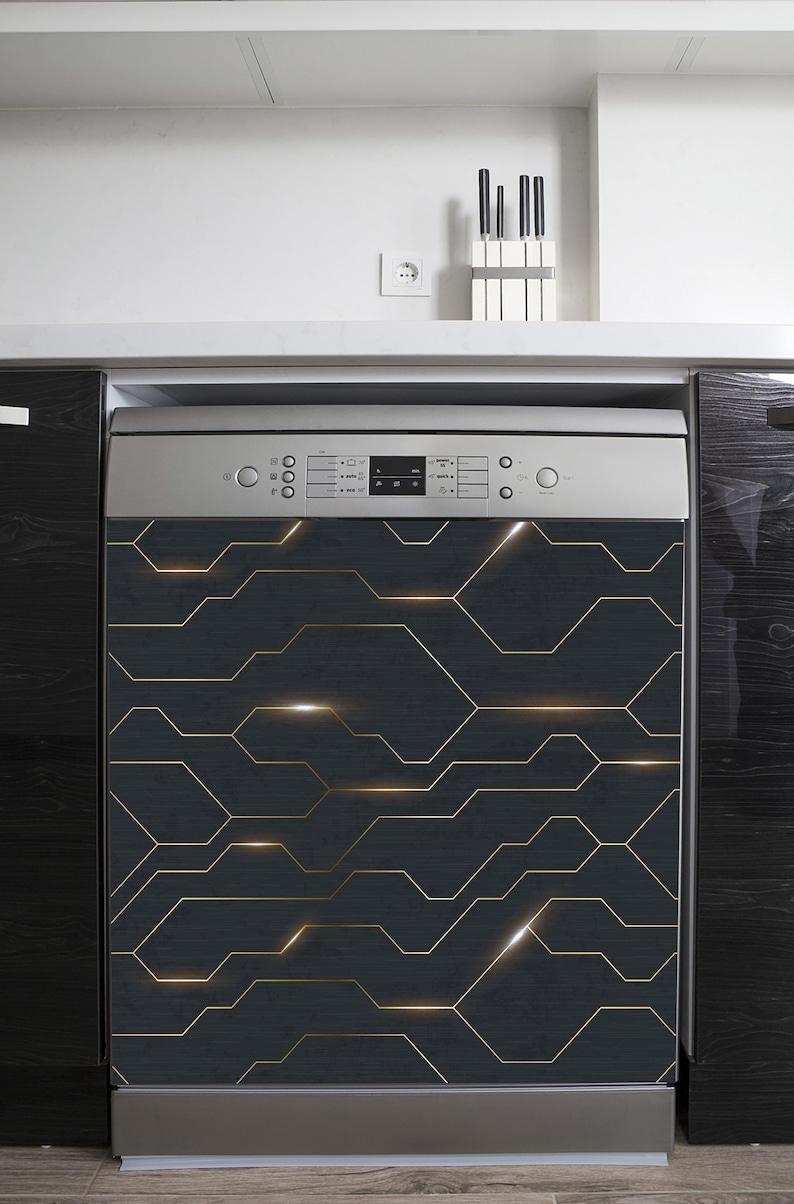 Black Steel & Backlit Gold Print Dishwasher Cover Etsy