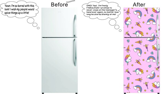 Magnetic Fridge Skin - Give your old refrigerator a new look with a  stylish, easy to apply, insane unicorn cover!