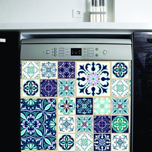 Brilliant Blue Tile Patterned Magnetic Dishwasher Cover - The Moroccan Tile Inspired Collection, Easy DIY For a New Look! FREE SHIPPING!