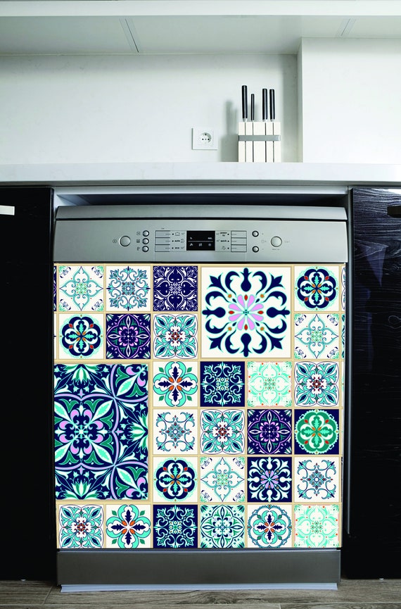 Brilliant Blue Tile Patterned Magnetic Dishwasher Cover - The Moroccan Tile Inspired Collection, Easy DIY For a New Look! FREE SHIPPING!