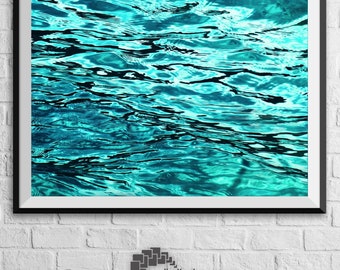 Fotografia do oceano, impressão de ondas do oceano, impressão do oceano, impressão de praia, impressão de surf, impressão do mar azul, impressão tropical, padrão de água, textura de água