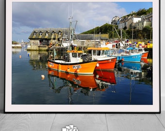 Mevagissey, Framed Print, Fishing Boats, A3 Print, Nautical Print, Seascape Print, Ocean Print, Coastal Print, Seaside Print, Cornwall Print