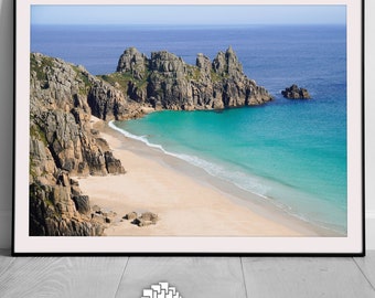 Porthcurno, Pedn Vounder Beach, Framed Print, A3 Print, Nautical Print, Seascape Print, Ocean Print, Coastal Print, Cornwall Print, Kernow
