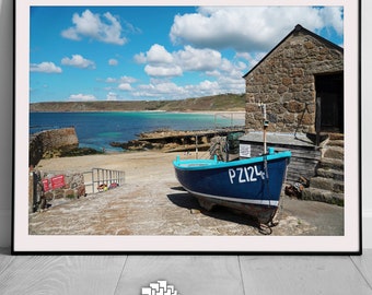Sennen Cove, Framed Print, Fishing Boat, A3 Print, Nautical Print, Seascape Print, Ocean Print, Coastal Print, Seaside Print, Cornwall Print