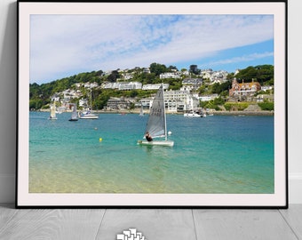 Salcombe Devon Print, Framed Print, A3 Print, Nautical Print, Sailing Boats, Sailboats, Yachting Print, Seascape Print, Ocean, Coastal Print