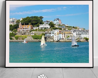 Salcombe Devon Print, Framed Print, A3 Print, Nautical Print, Sailing Boats, Sailboats, Yachting Print, Seascape Print, Ocean, Coastal Print