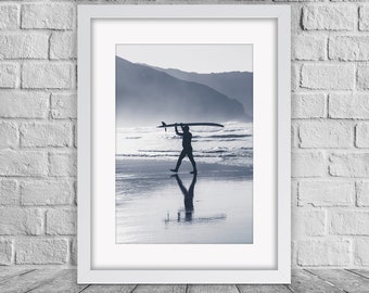 Surfer Print, Framed Print, A3 Print, Ocean Print, Beach Print, Black and White Print, Surf Print, Surfing Poster, Surf Wall Art,Surf Poster