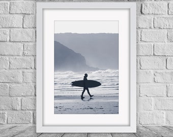 Surfer Print, Framed Print, A3 Print, Ocean Print, Beach Print, Black and White Print, Surf Print, Surfing Poster, Surf Wall Art,Surf Poster