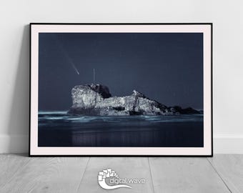 Perranporth Comet Print, Chapel Rock Comet, Tsuchinshan-ATLAS Comet, C/2023 A3 Print, Astrophotography Print, Perranporth Beach Photography