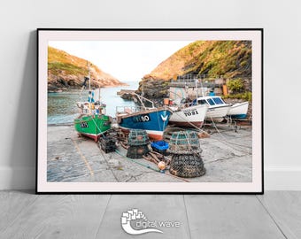 Portloe Fishing Boats Print, Portloe Harbour Photo Print, Travel Print, A1 Nautical Print, Cornwall Fishing, A3 Framed Print, Cornwall Print