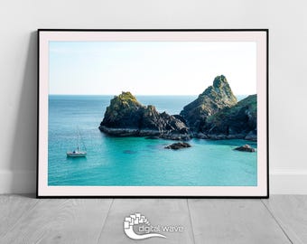Kynance Cove Print, Nautical Print, Seascape Print, Ocean Print, A3 Framed Print, Cornwall Print, Cornwall Beach, Coastal Print, Yacht, Boat