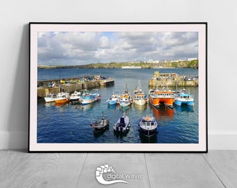 Newquay Harbour Photo Print, Newquay Fishing Boats Print, Travel Print, A1 Nautical Print, Cornwall Fishing, A3 Framed Print, Cornwall Print
