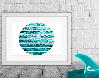 Ocean Wave Circle Art, Abstract Art, Geometric Print, Framed Print, A3 Print, Ocean Print, Ocean Wall Art, Beach Print, Modern Coastal Photo