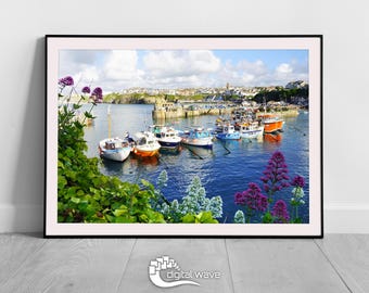 Newquay Harbour Photo Print, Newquay Fishing Boats Print, Travel Print, A1 Nautical Print, Cornwall Fishing, A3 Framed Print, Cornwall Print