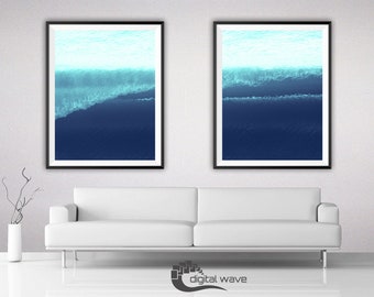 Conjunto de 2 estampas de oceano, estampa de ondas do mar, foto do oceano, estampa de praia, estampa de surf, estampa de onda azul, estampa tropical, onda de surf, onda perfeita