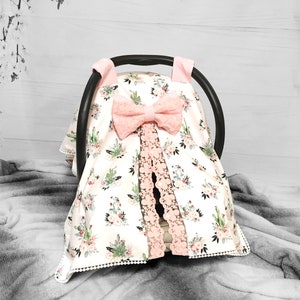 Baby car seat cover, Pink car seat cover, Car seat accessories, Car seat canopy, Cactus cover, Pink cactus flowers car seat cover