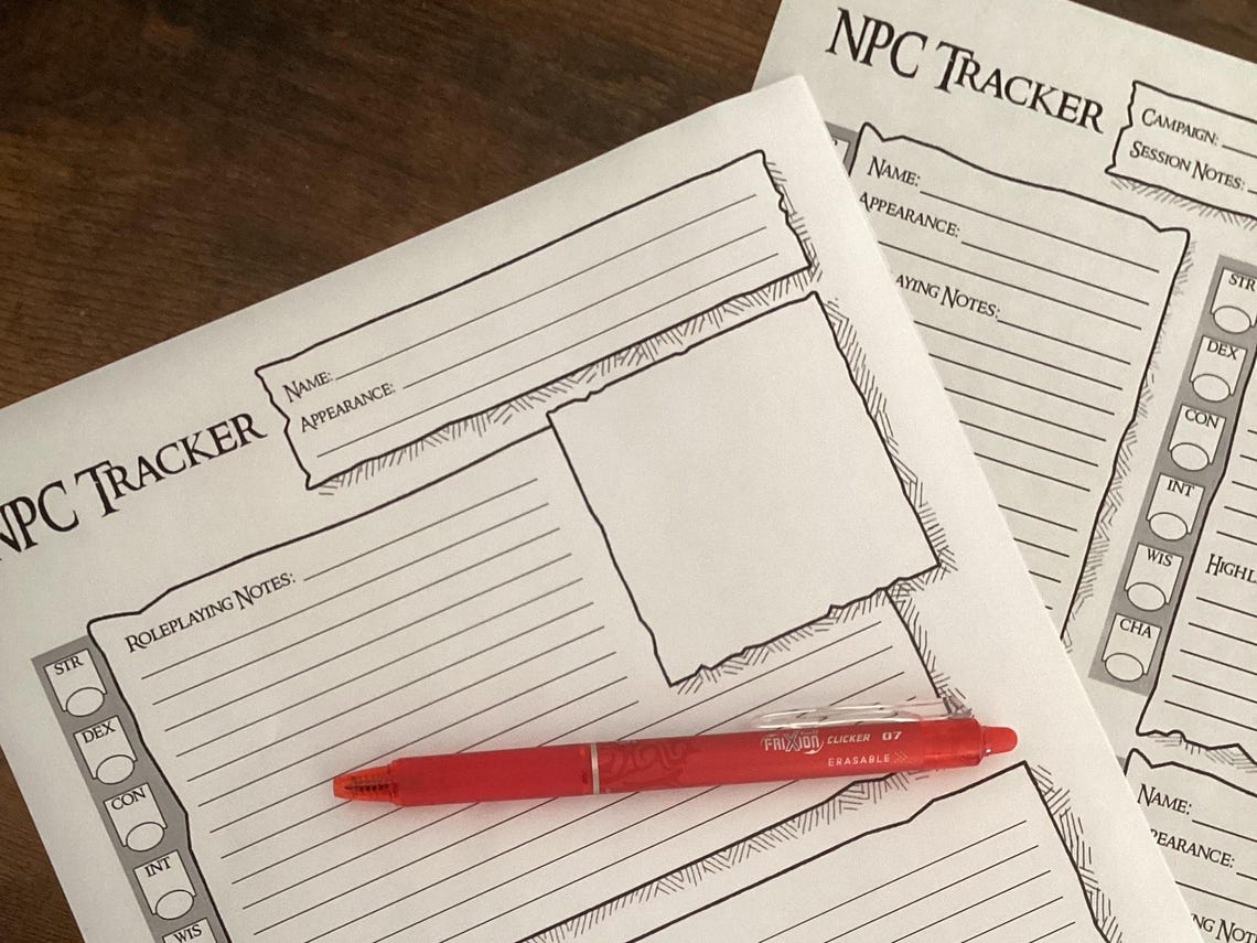 Dnd NPC Tracker for Dungeons and Dragons 5e - Etsy