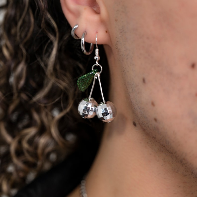 MINI OG DISC0 CHERRIES disco earrings, cherry disco earrings, disco image 2