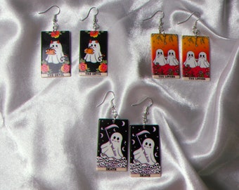 GHOST TAROT - ghost earrings, halloween earrings, tarot earrings