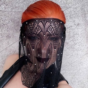 Black lace Witch Veil, Dance Mask, Roleplay Veil Mask, Witch Festiwal veil, Fun game Mask, Vampire Elven Witchy Halloween mask