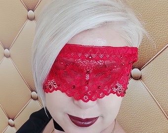 Red Lace Masquerade Mask, Half Face Mask, See Through Mask, Boudoir Photo shoot Mask