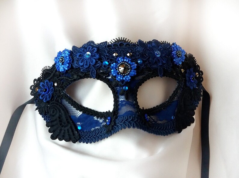Blue Moonlight King Mask Navy Masquerade Mask with lace and Etsy
