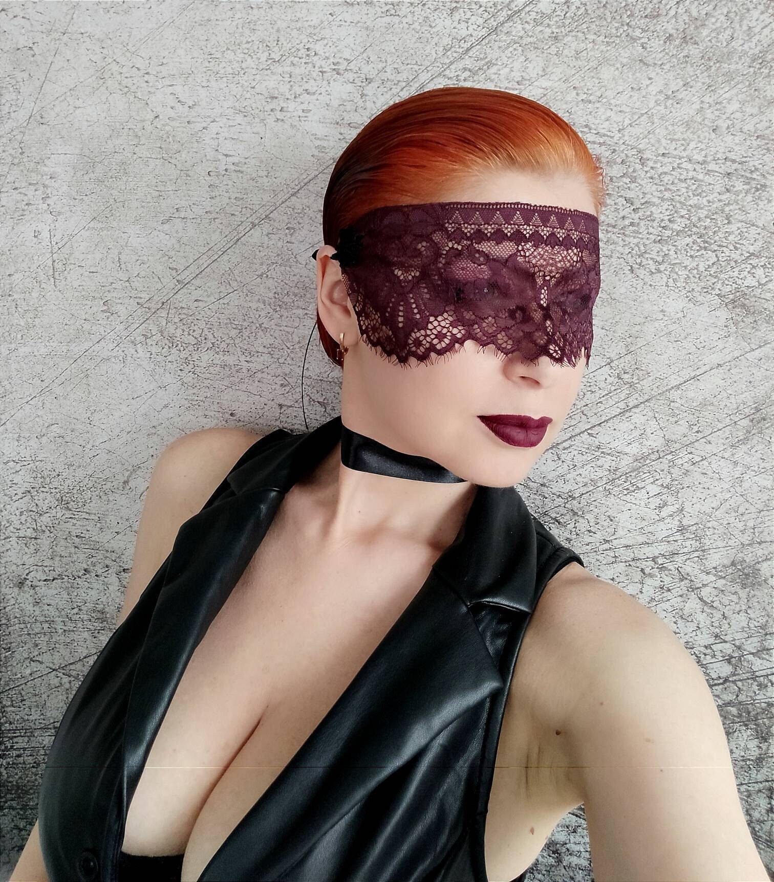 Lace Blindfold Mask in Burgundy/ Sexy Eye Mask/ Kinky/ 