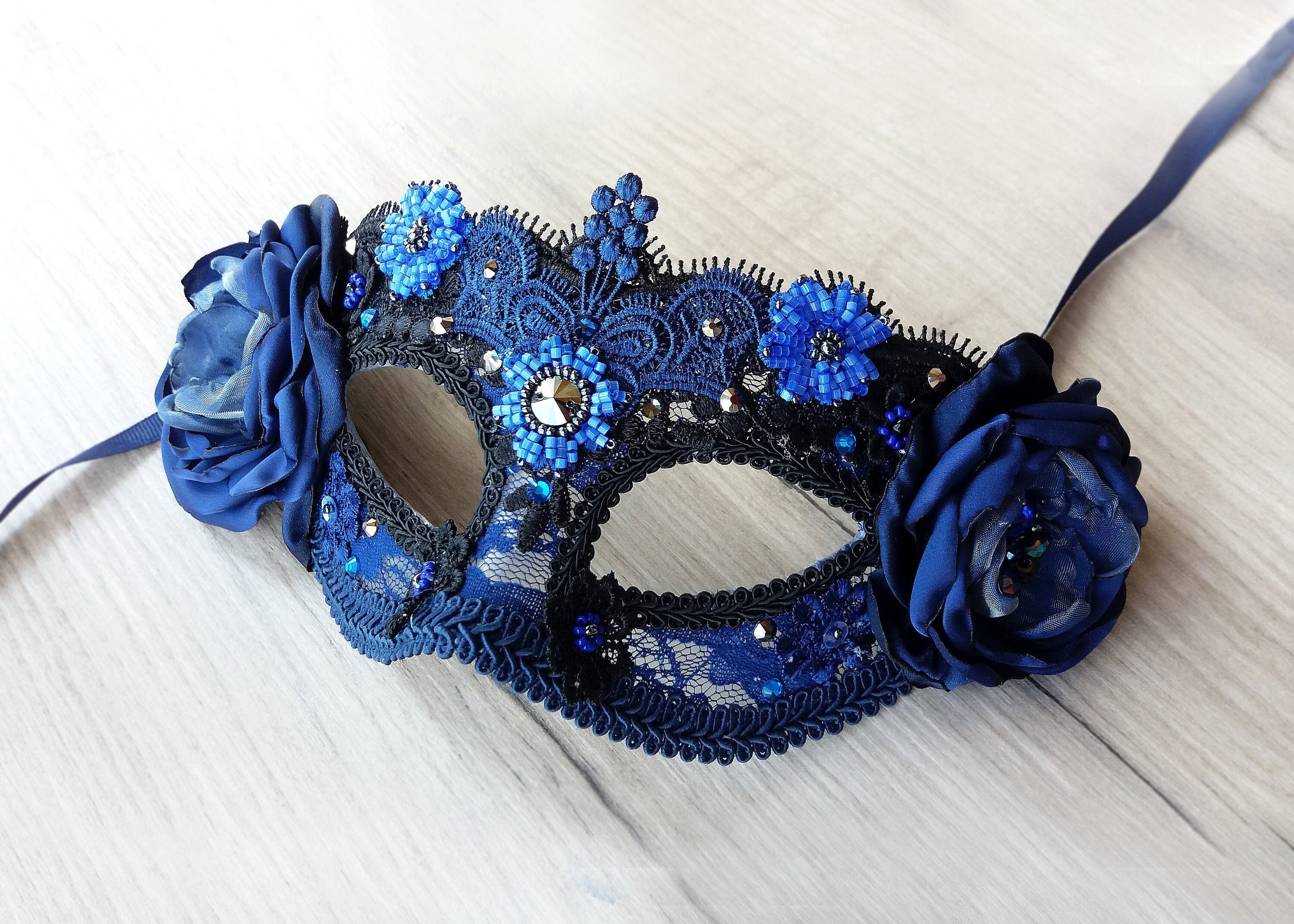 Navy Blue Masquerade Mask for Women Wedding Flower Carnival | Etsy
