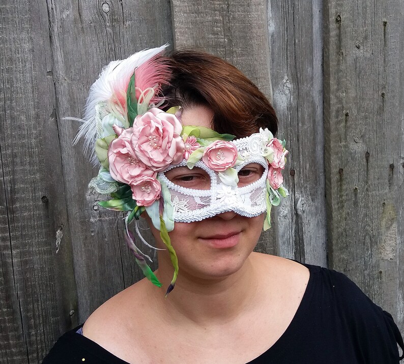Blush Flower Masquerade Mask Pink Wedding Mask Etsy