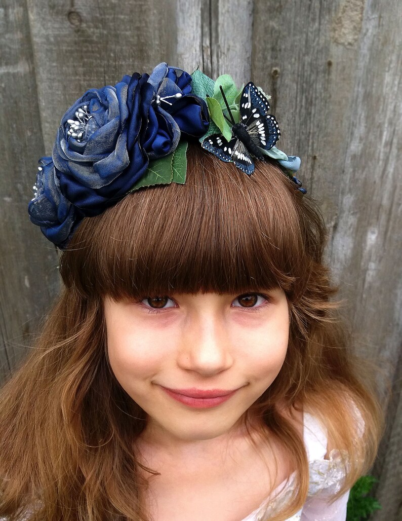 Download Accessories Navy Blue Flower Wedding Crown Woodland Wedding Headpiece Navy Butterfly Crown Flower Girl Wreath Weddings