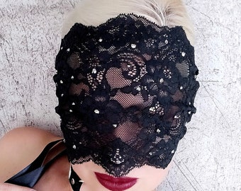 Masquerade ball mask Black lace full face mask Bachelorette party mask Roleplay mask Unisex mask
