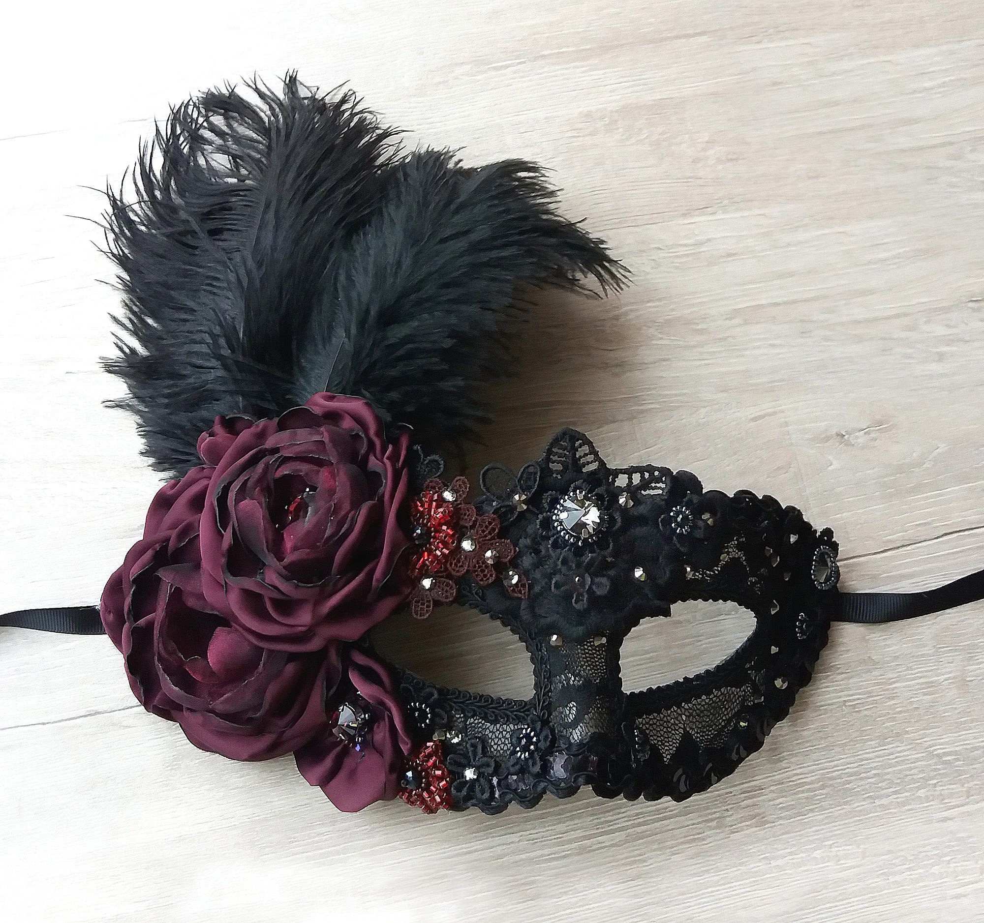 Black Burgundy Masquerade Mask Etsy