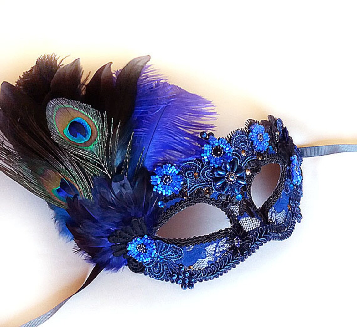 Moonlight Queen Mask Navy Masquerade Mask with Royal Blue Etsy