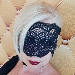 Black Lace Eye Mask with Amethyst Rhinestones, Masquerade Mask, See Through Mask, Incognito Mask, Hen Party Mask, Bachelorette party Mask