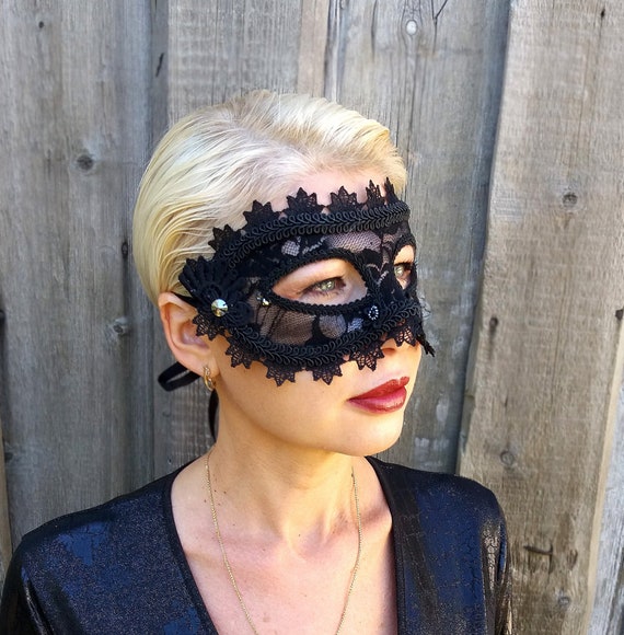 Black Gotic Masquerade Mask With Lace Women S Carnival Etsy