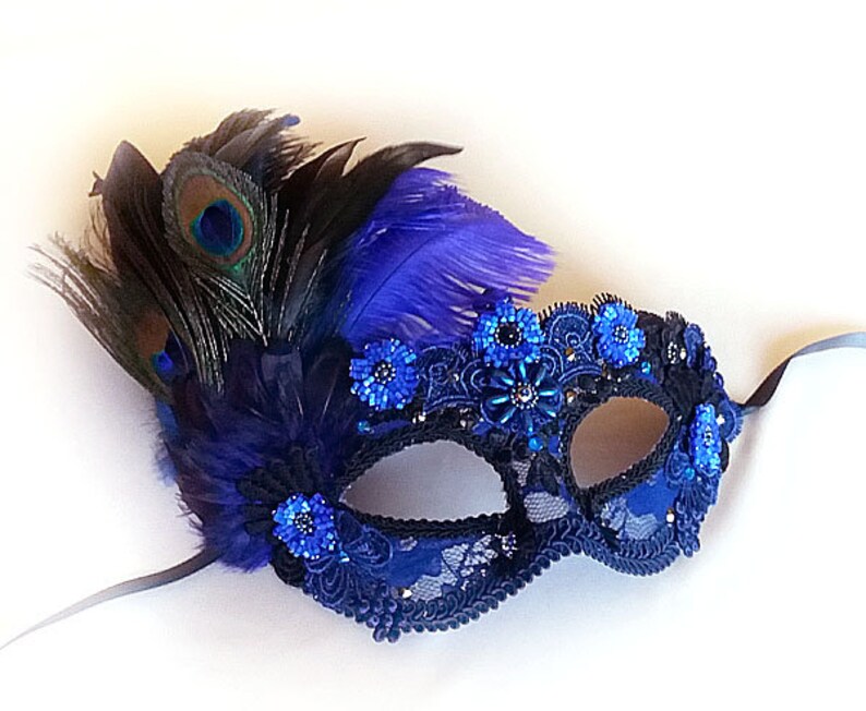 Moonlight Queen Mask Navy Masquerade Mask with Royal Blue Etsy