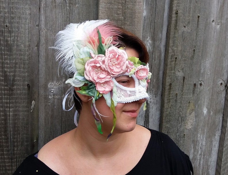 Blush Flower Masquerade Mask Pink Wedding Mask Etsy