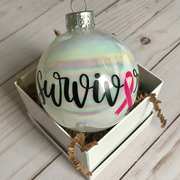 Breast cancer ornament, Breast cancer survivor, battles won, cancer survivor, survivor ornament, survivor 2018, personalized ornament