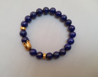 Edelstein Armband aus Lapislazuli mit Goldelementen