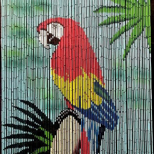 Tropical Parrot Bamboo Beaded Curtains- Hand Painted - Bamboo Curtains - Door Beads - Doorway Curtains