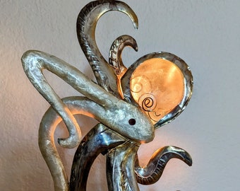 Kraken Ocean Octopus Accent Lamp - with Capiz Shells