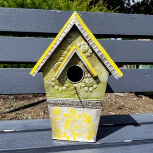 Metal Decorative Birdhouse - with Capiz Shells - Garden Decor