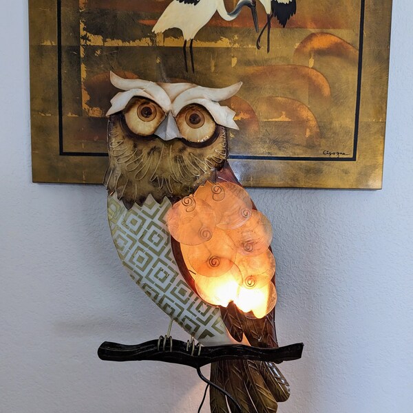 Wise Owl Figurine Accent Lamp - with Capiz Shells