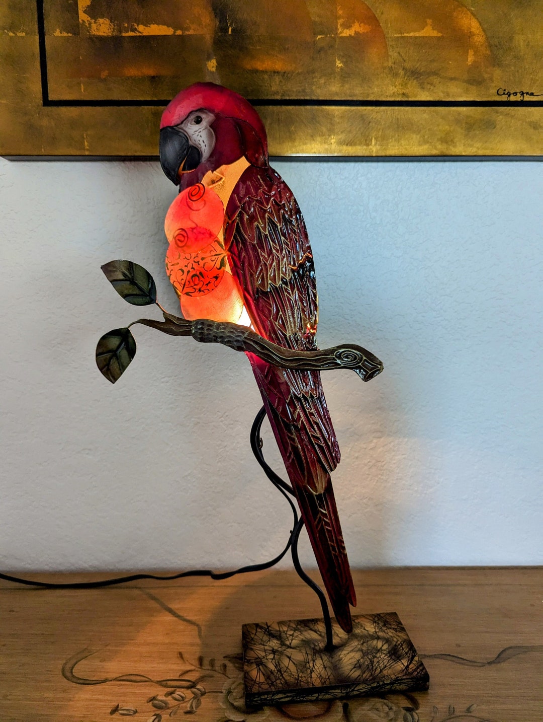 Brazilian Parrot Accent Lamp - Hand Made with Capiz Shells