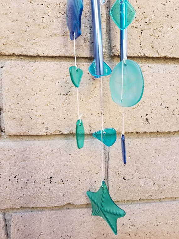 Beach Crab Glass and Metal Wind Chimes Garden Decor Wind Chimes Metal Decor  
