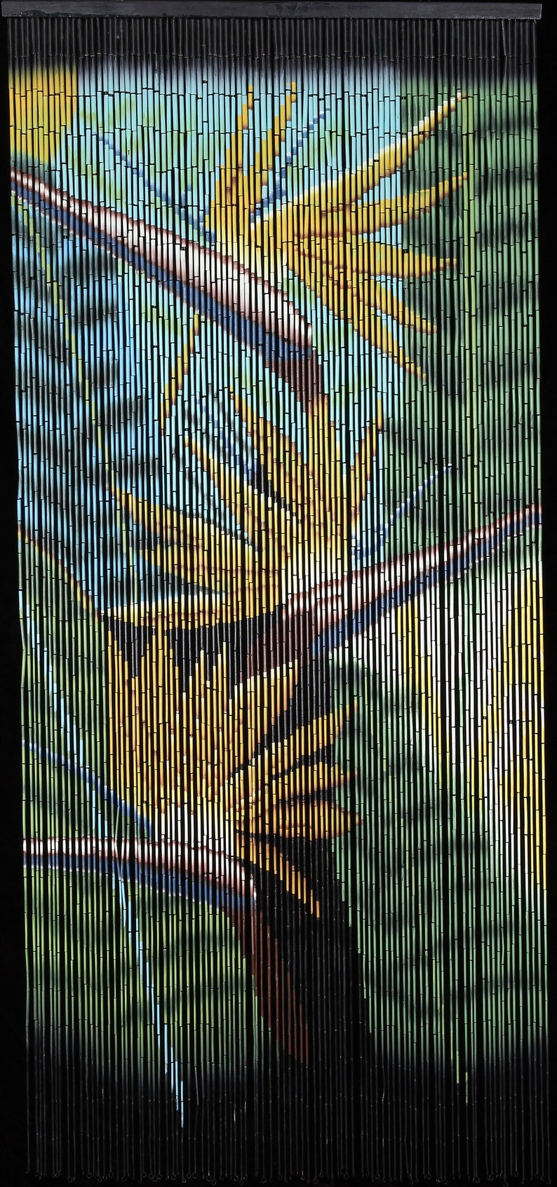 Hawaiian Bird of Paradise Bamboo Beaded Curtains - Hand Painted - Bamboo Curtains - Door Beads - Doorway Curtains 