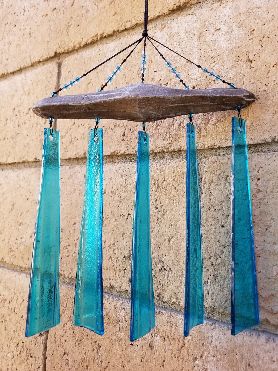 Turquoise Sea Glass Wind Chime Garden Decor Wind Chimes Etsy