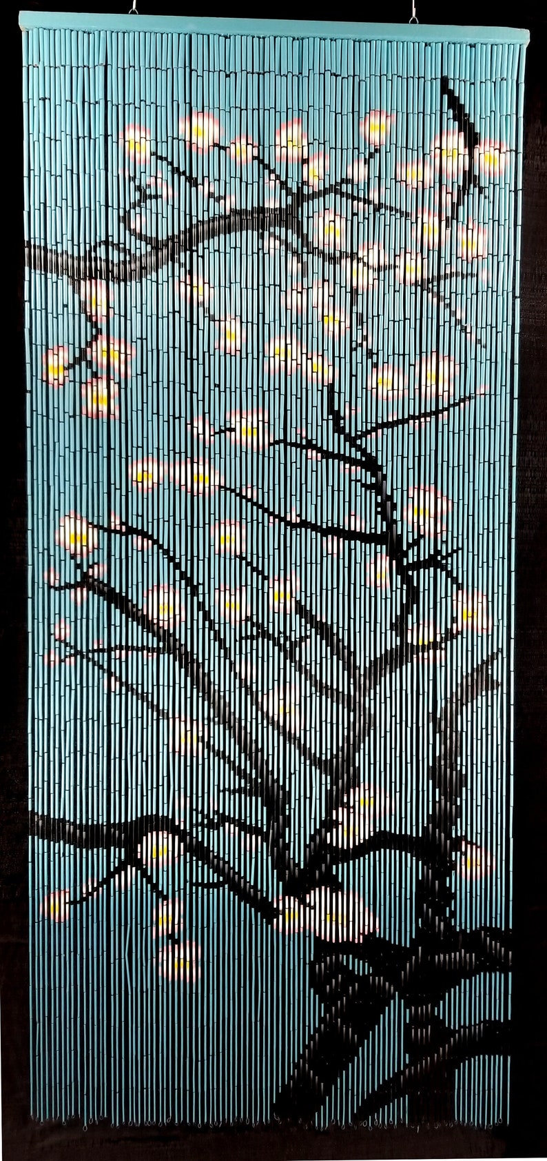 Cherry Blossom Bamboo Beaded Curtain - Hand Painted - Bamboo Curtains - Door Beads - Doorway Curtains 